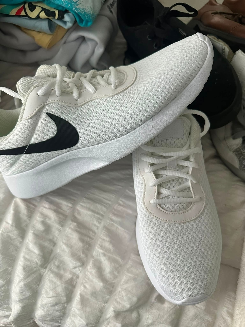 Nike White Mesh Trainers with Black Swoosh